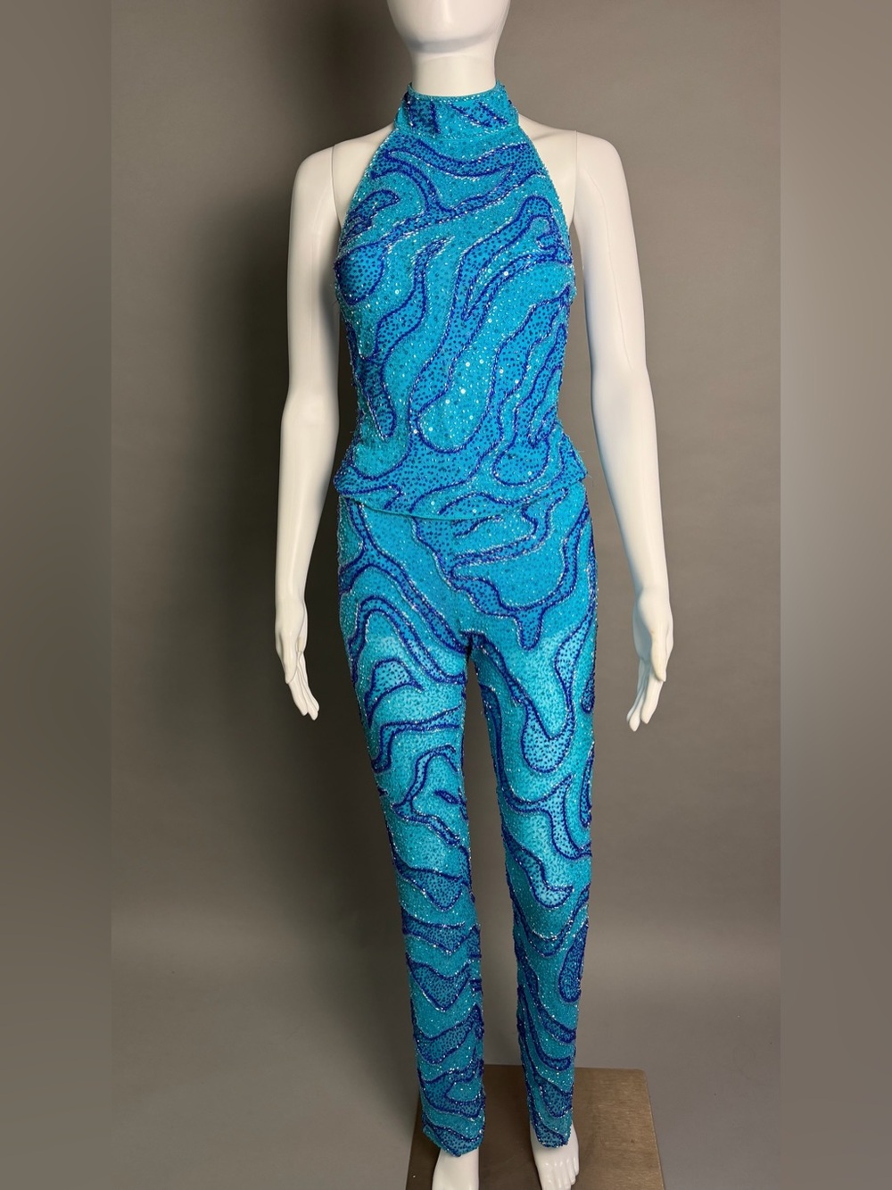 Turquoise Beaded Halter Two Piece Set